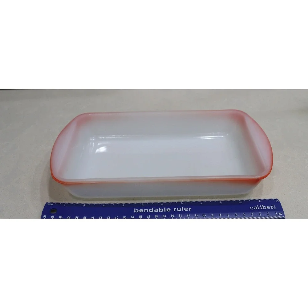 Glasbake J2024 Milk Glass Baking Dish Coral/Persimmon Glow-Rim 1.5 Qt. USA